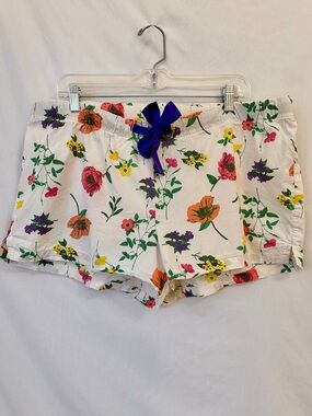 Vibrant Floral Cotton Pajama Shorts White Drawstring Old Navy